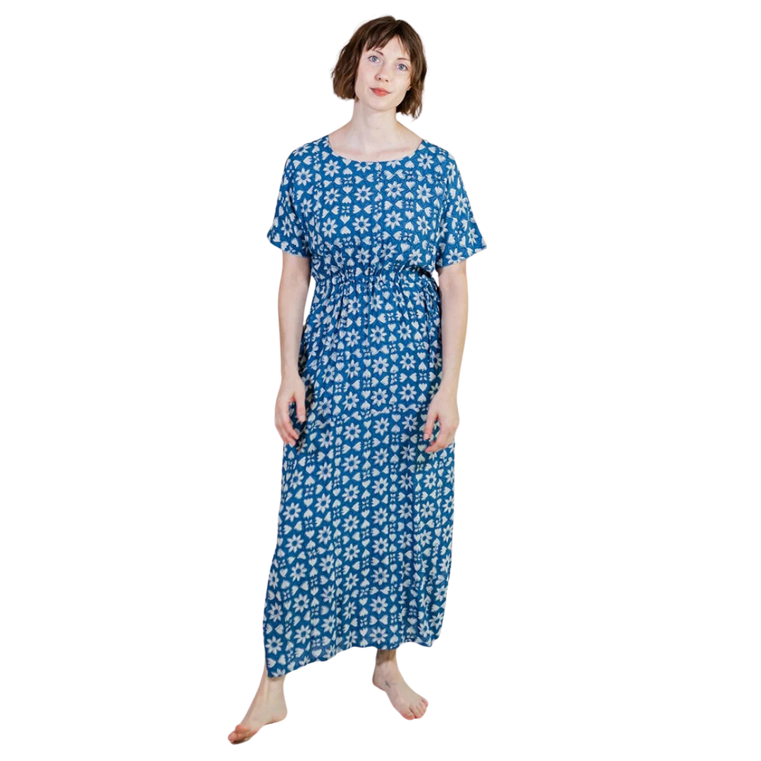 heart print maxi dress Aimee Maxi Dress Indigo Heart Floral – Golden Hour Gift Co