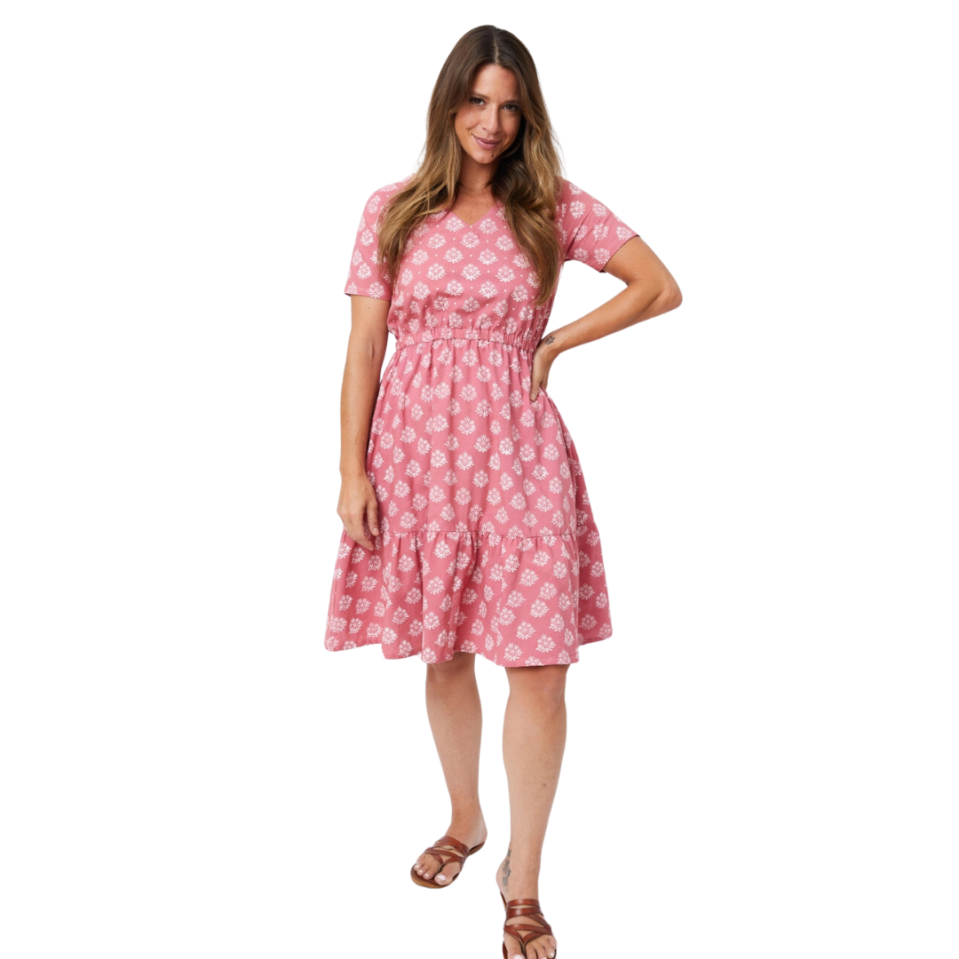 Lydia Dress Floral Stamp Rose