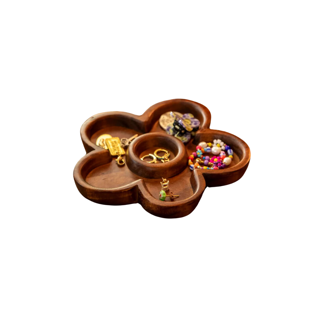 Carved Wood Trinket Dish - Flower