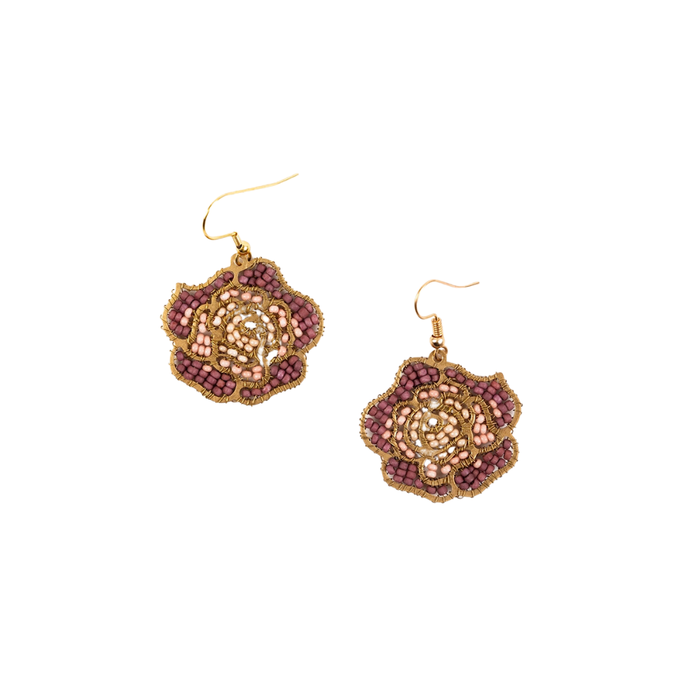 Beaded Rose Earrings - Mauve