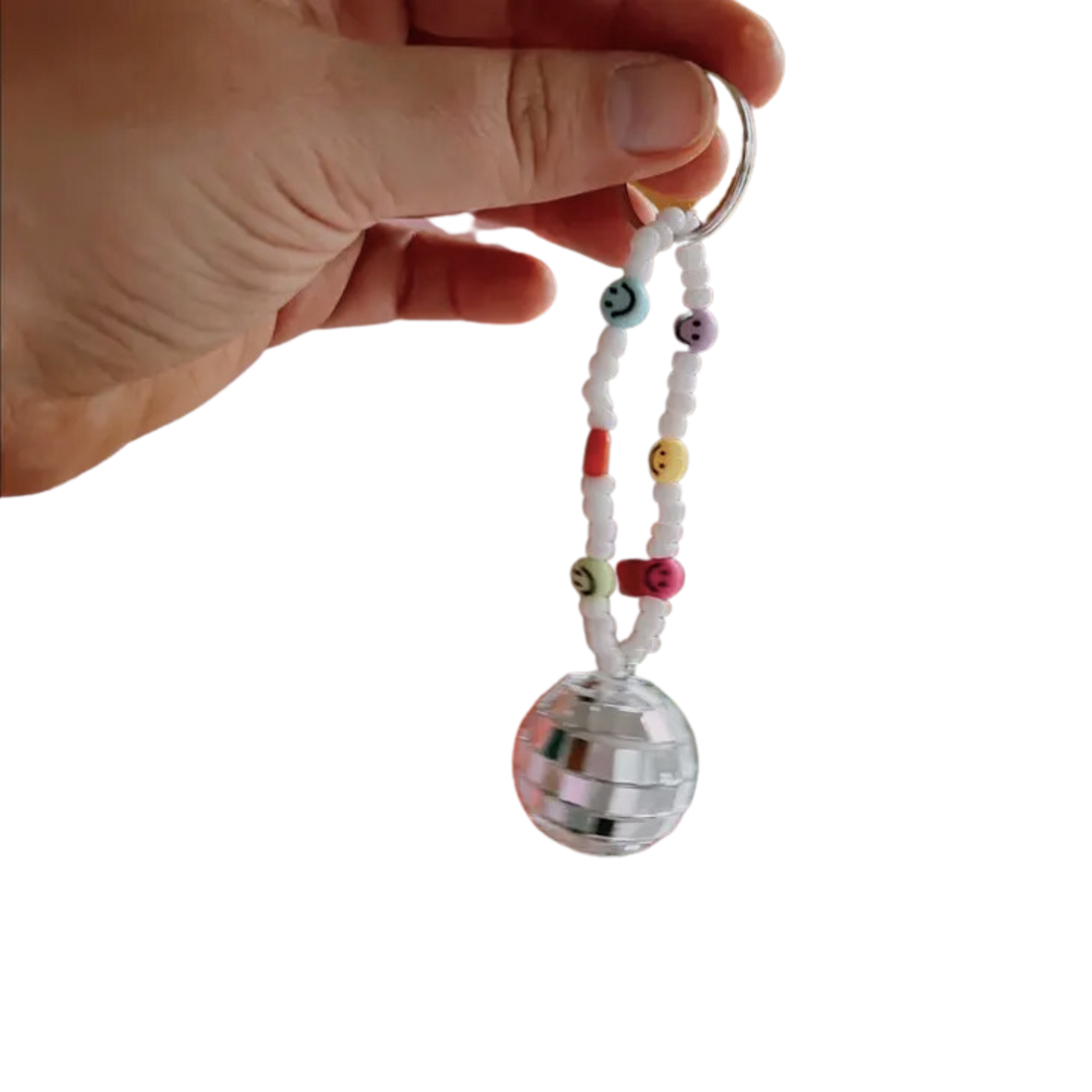 rainbow smiles disco ball key charm