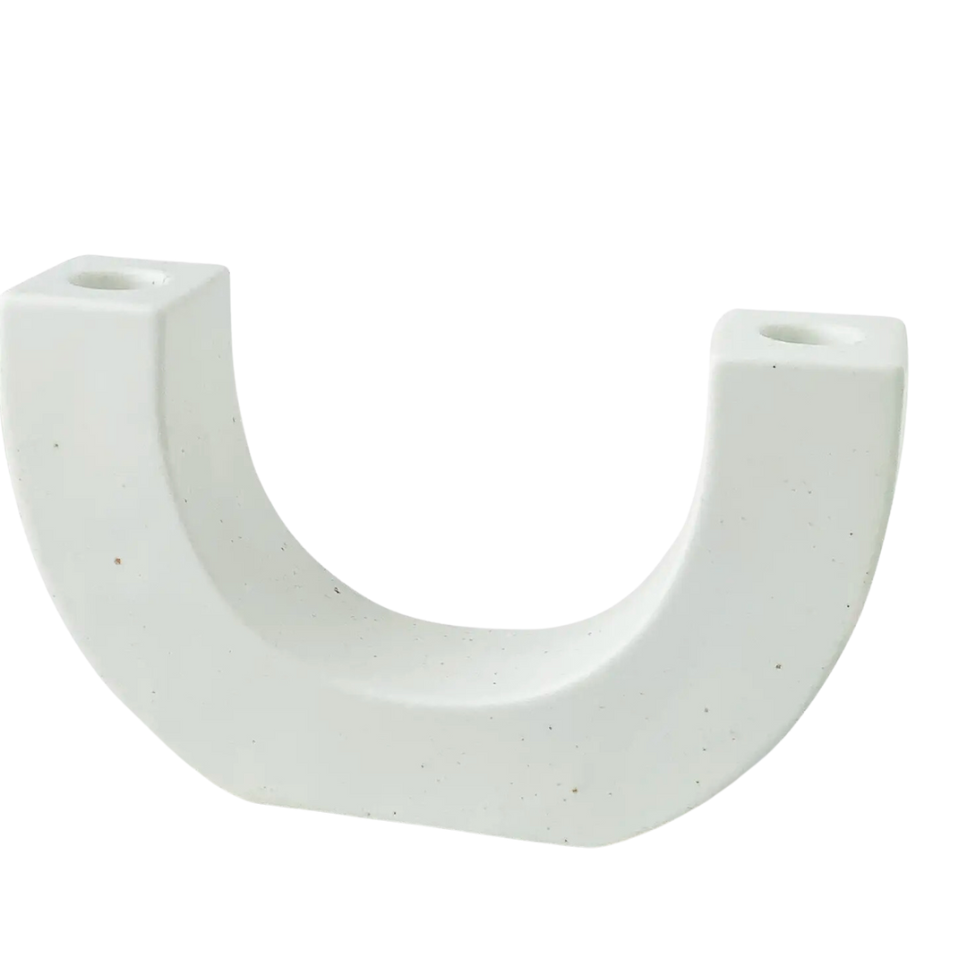 White Speckled U-Shaped Ceramic Candle Holder