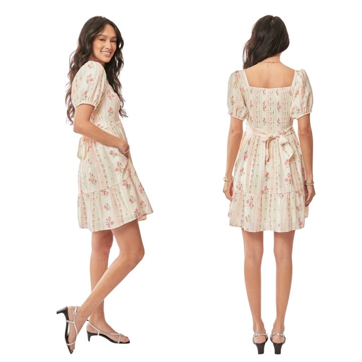 Floral Short Balloon Sleeve Pocket Mini Dress