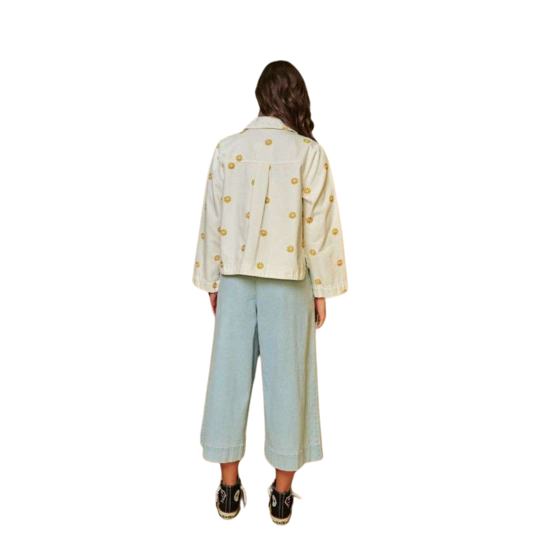 Plus Daisey Embroidered Wide Sleeve Denim Jacket