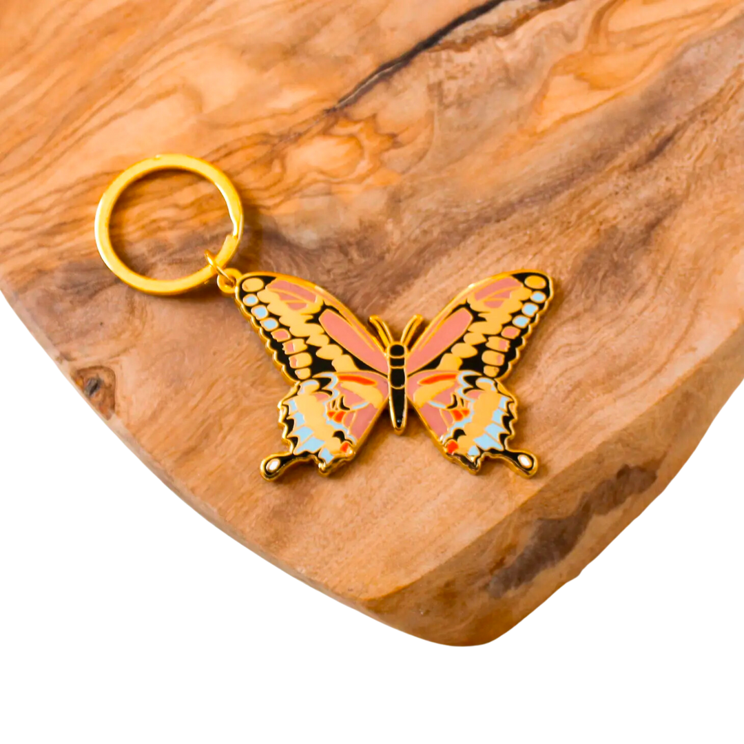 Pink Swallowtail Metal Keychain