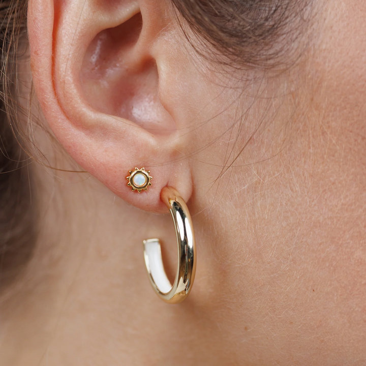 White Enamel Interior Gold Hoop Earrings