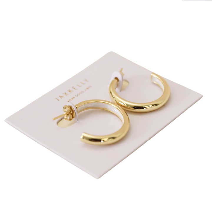 White Enamel Interior Gold Hoop Earrings
