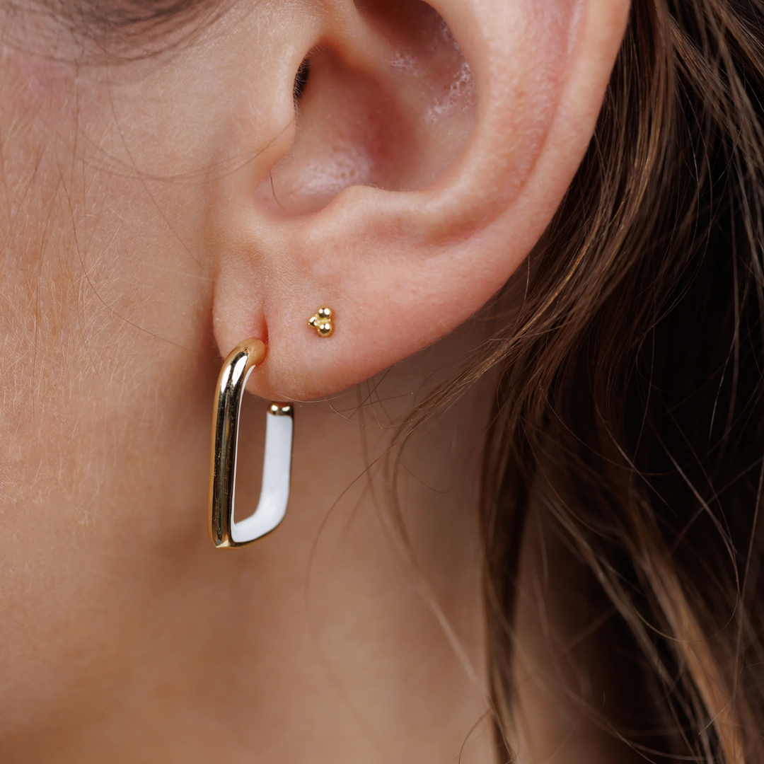 White Enamel Large Rectangle Gold Hoop Earrings