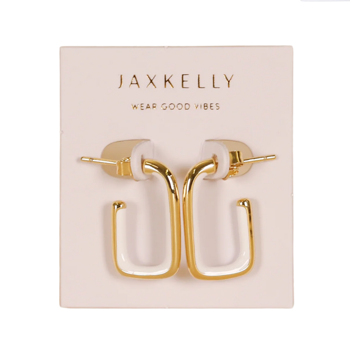 White Enamel Large Rectangle Gold Hoop Earrings
