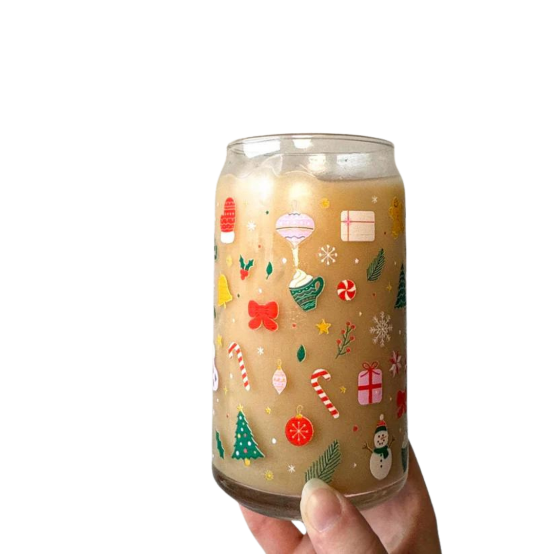 Holiday Doodles Glass Cup-Dishwasher Safe
