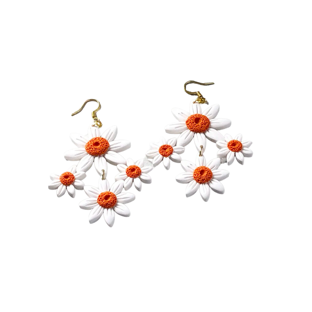 Orange Spice Falling Daisy Earrings