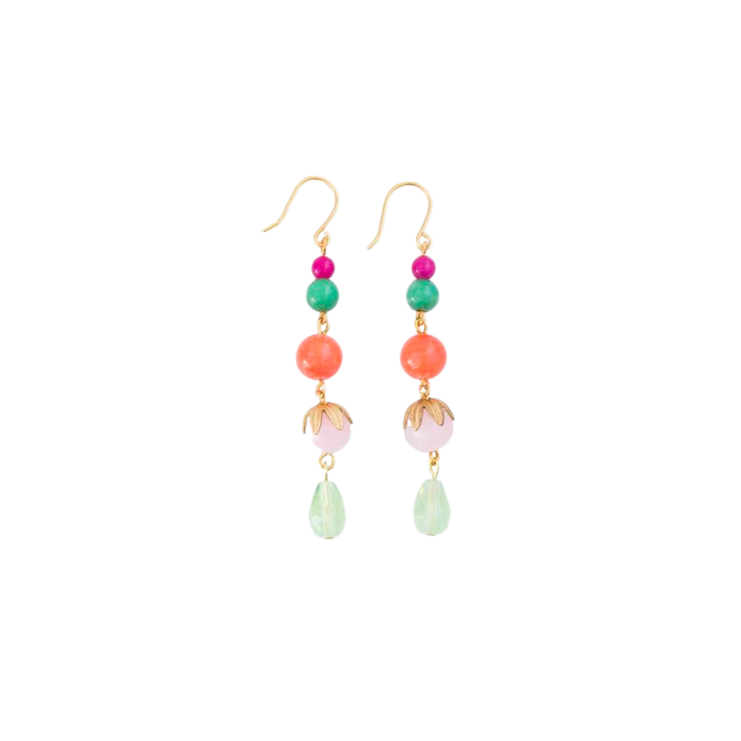 Long Coral and Mixed Bead Earrings