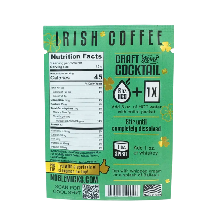 Irish Coffee Single Serve Craft Cocktail