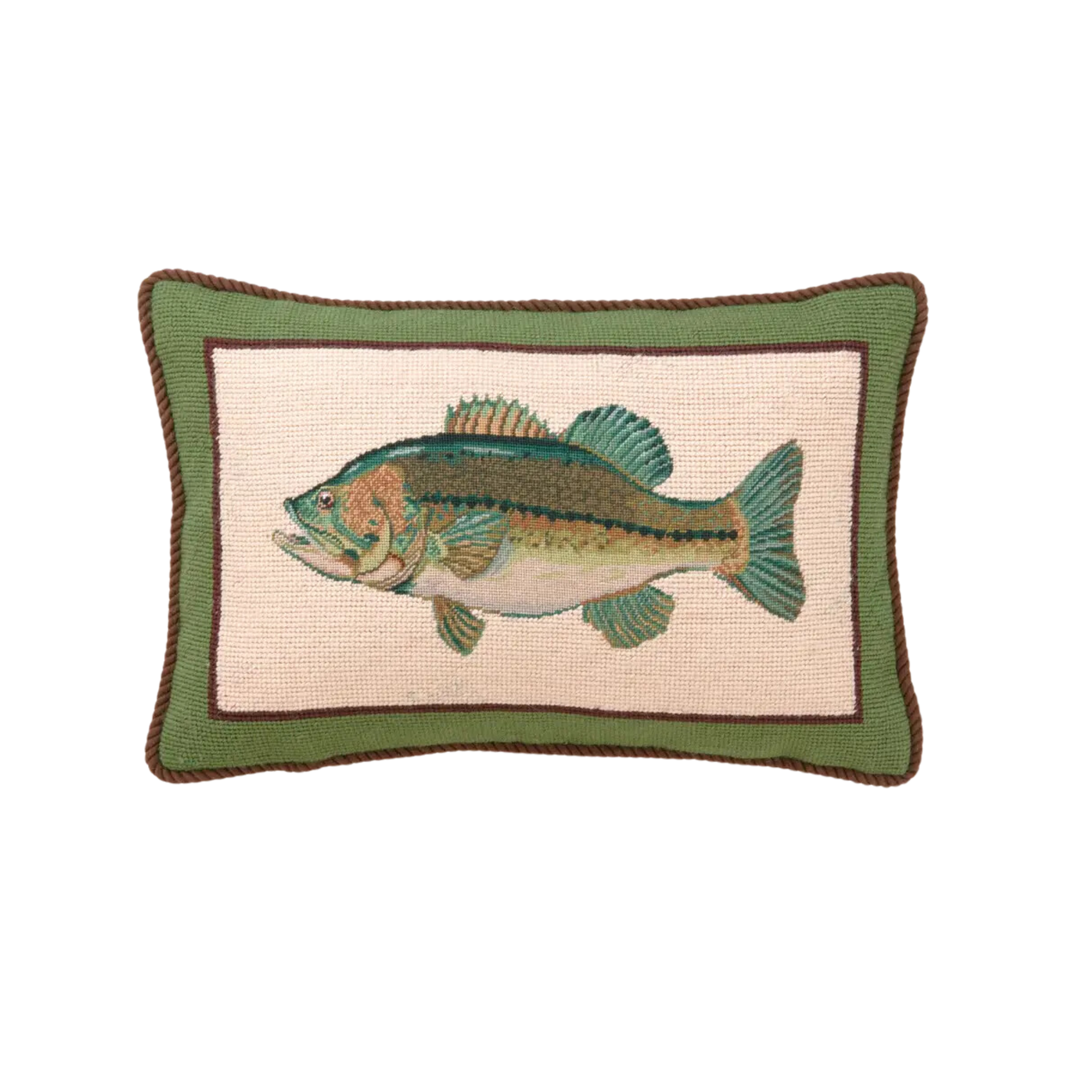 Large Mouth Bass Needlepoint Pillow