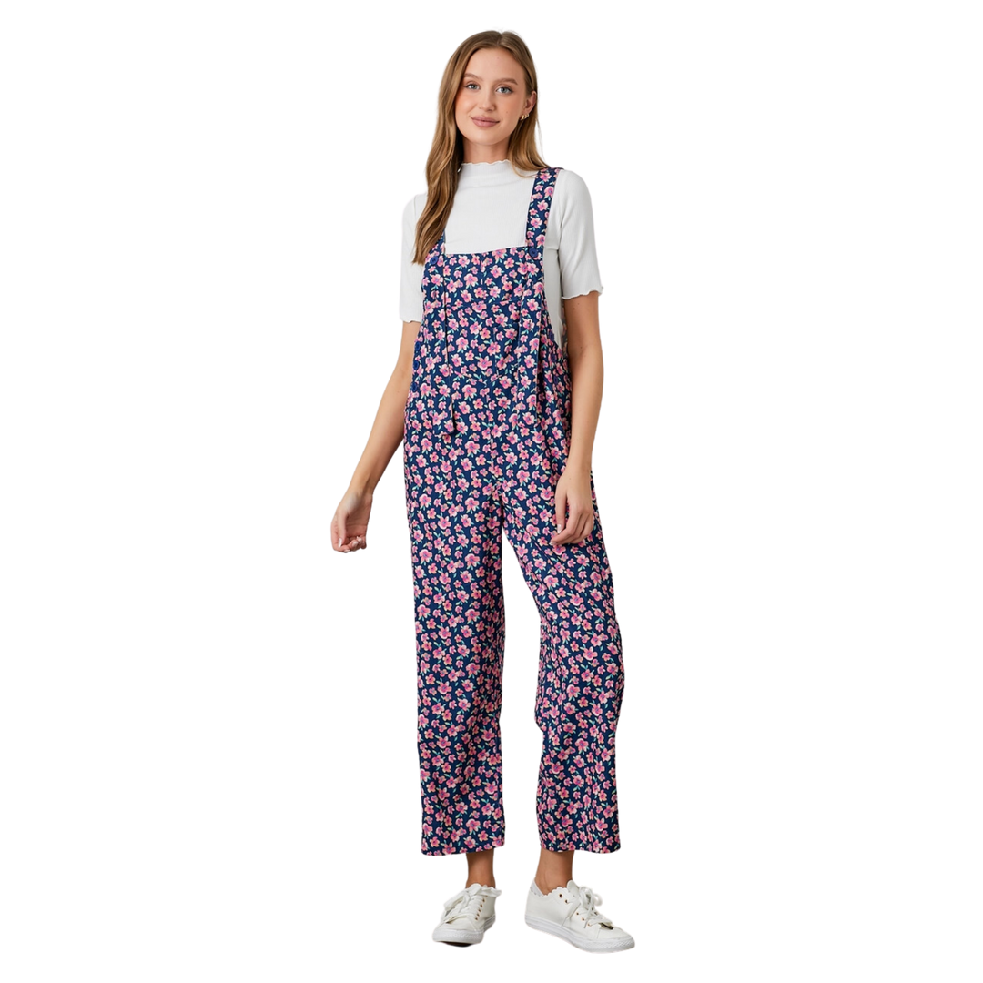 Printed Corduroy Overalls - Navy Mutli