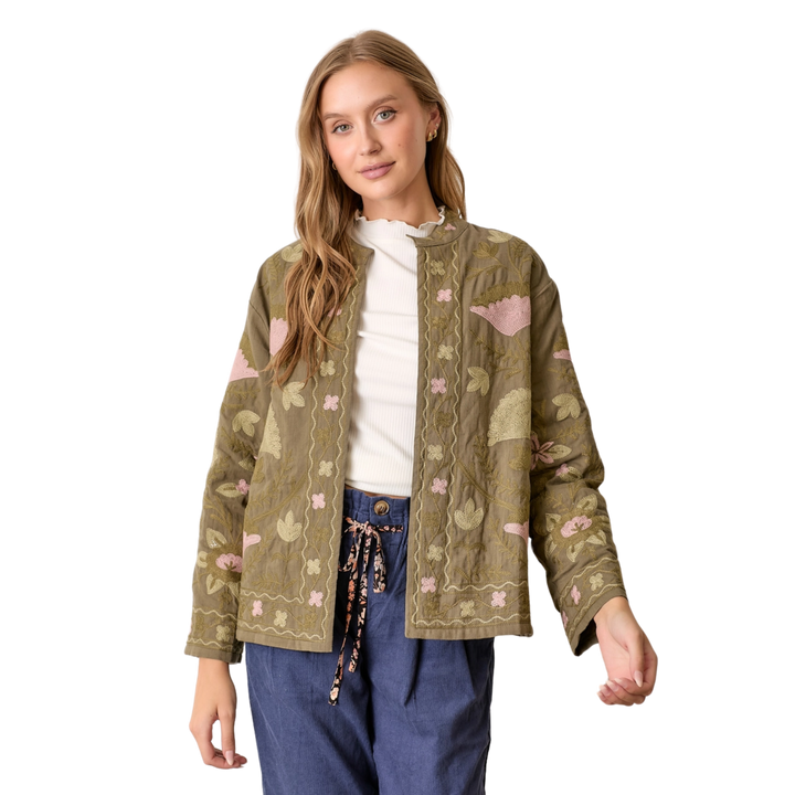 Floral Print Cotton Slub Jacket