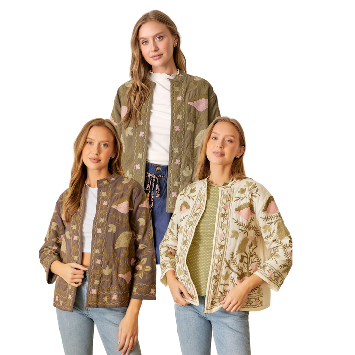 Floral Print Cotton Slub Jacket