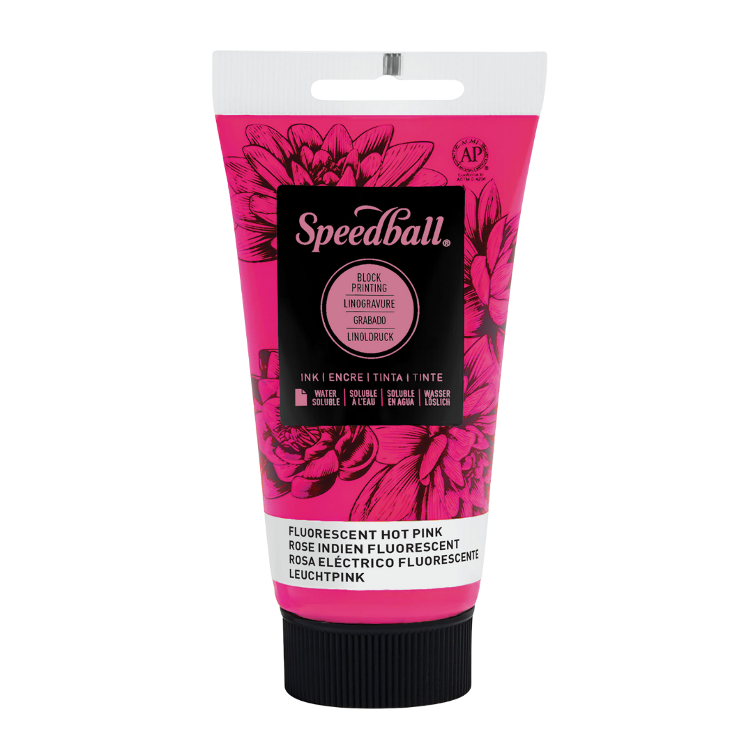 Water-Soluble Block Print Ink 2.5oz - Fluorescent Hot Pink