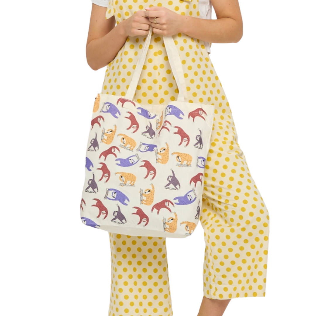 Colorful Sloth Print Tote Bag