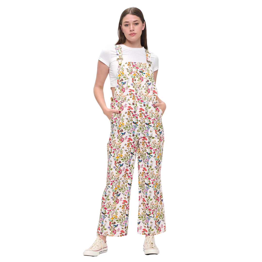 Floral Hummingbird Print Overalls