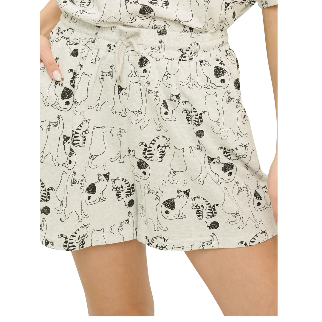 All Over Cat Print Relaxed Fit Shorts