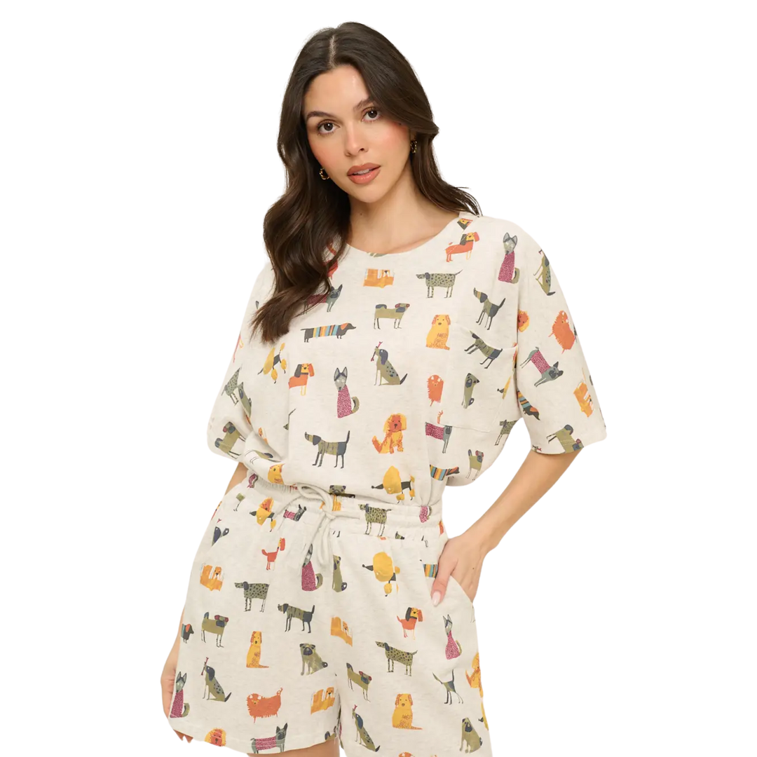 Colorful Cartoon Dogs Relaxed Fit T-Shirt