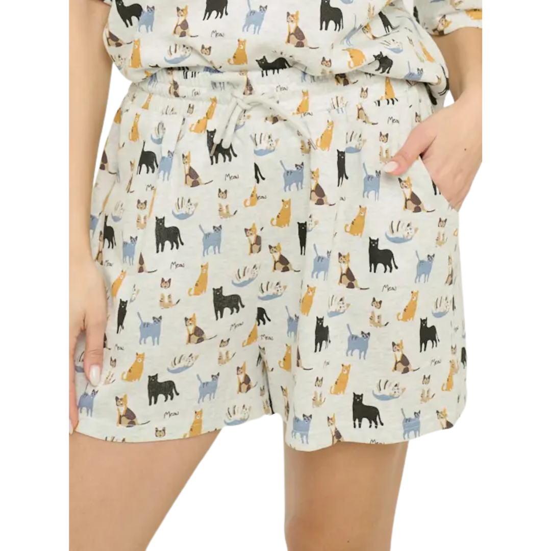 Meow Cat Print Relaxed Fit Shorts