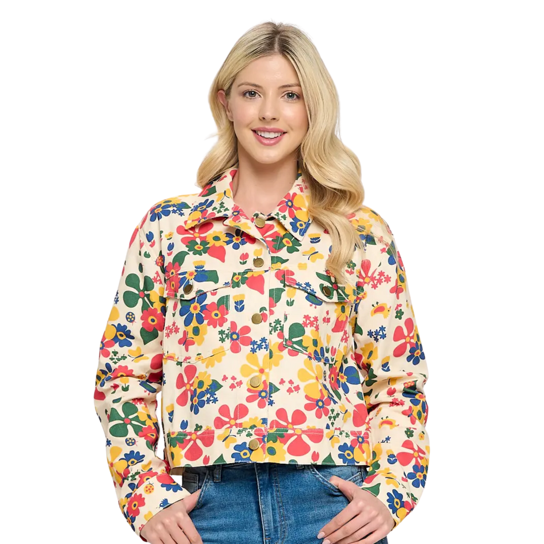 Multi Water Color Floral Print Jacket