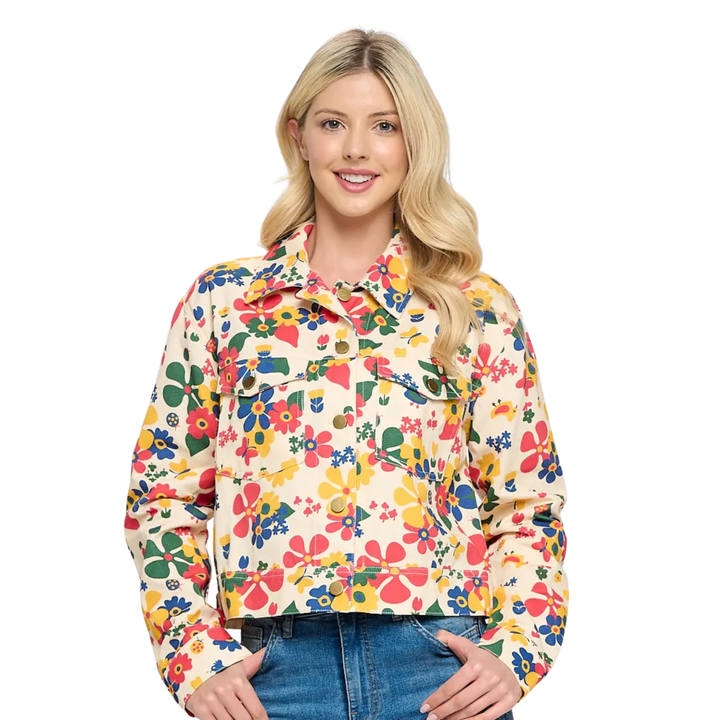 Multi Water Color Floral Print Jacket