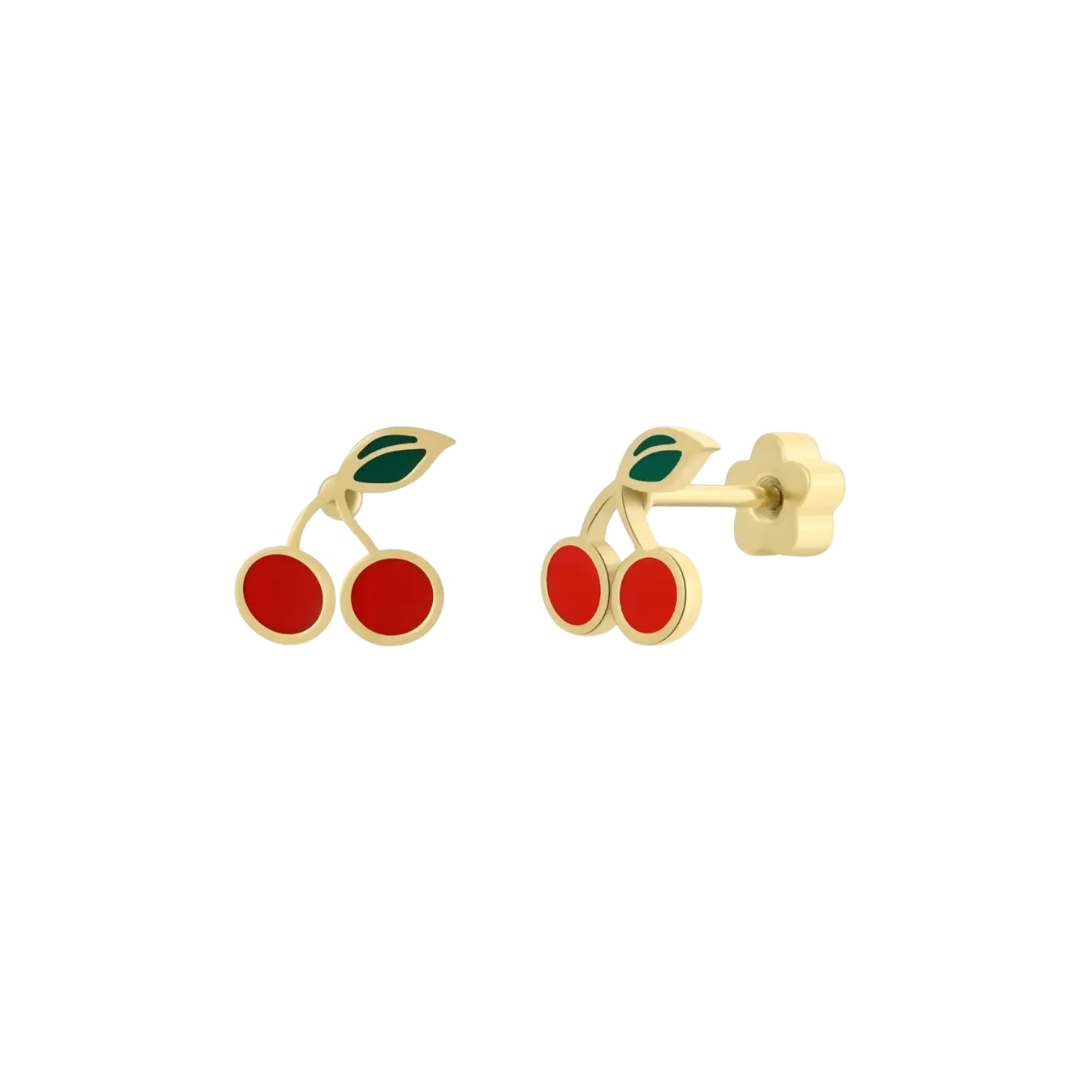 Cherry Enamel Flat Back Kids Earrings