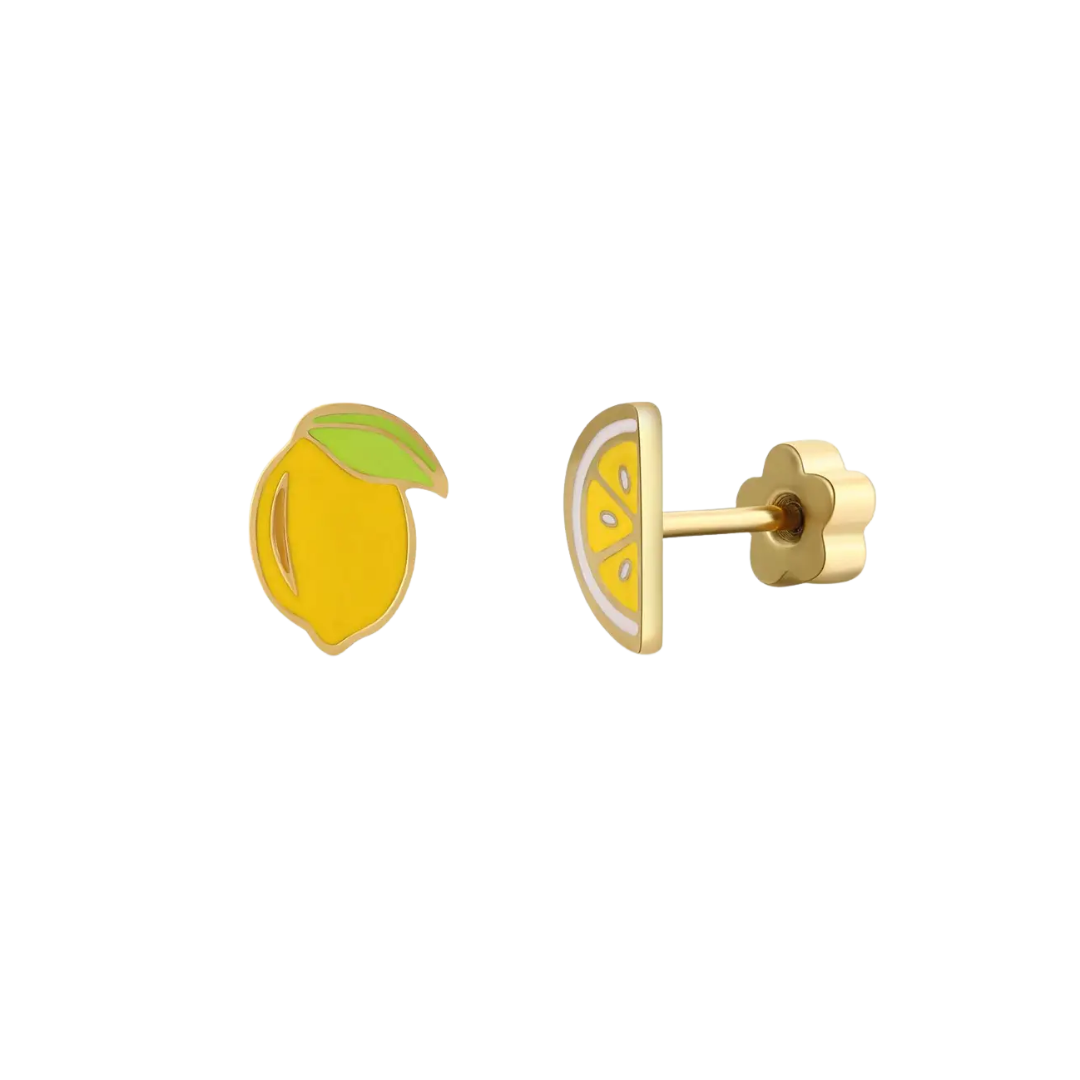 Lemon Enamel Flat Back Kids Earrings