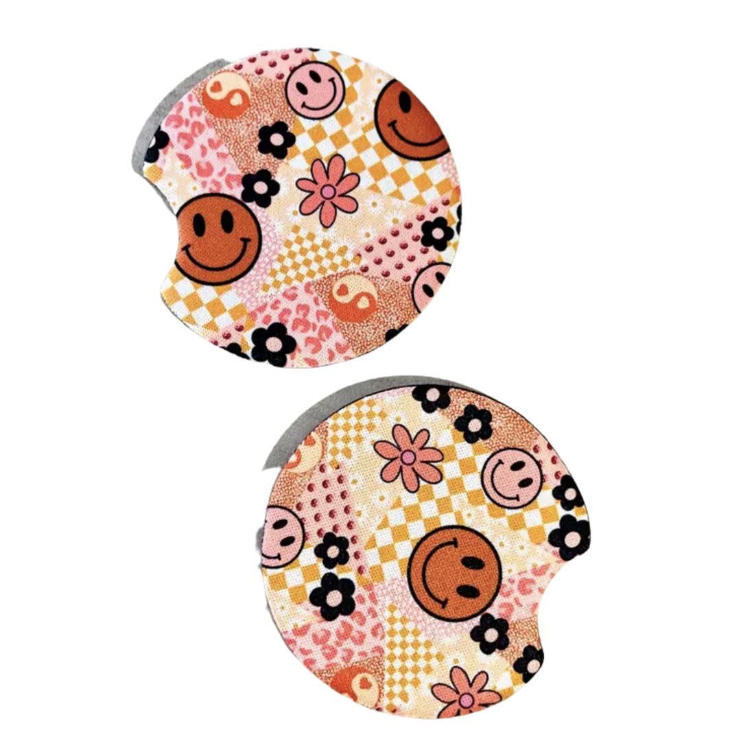 2 Car Coasters, Y2K Happy Collage design