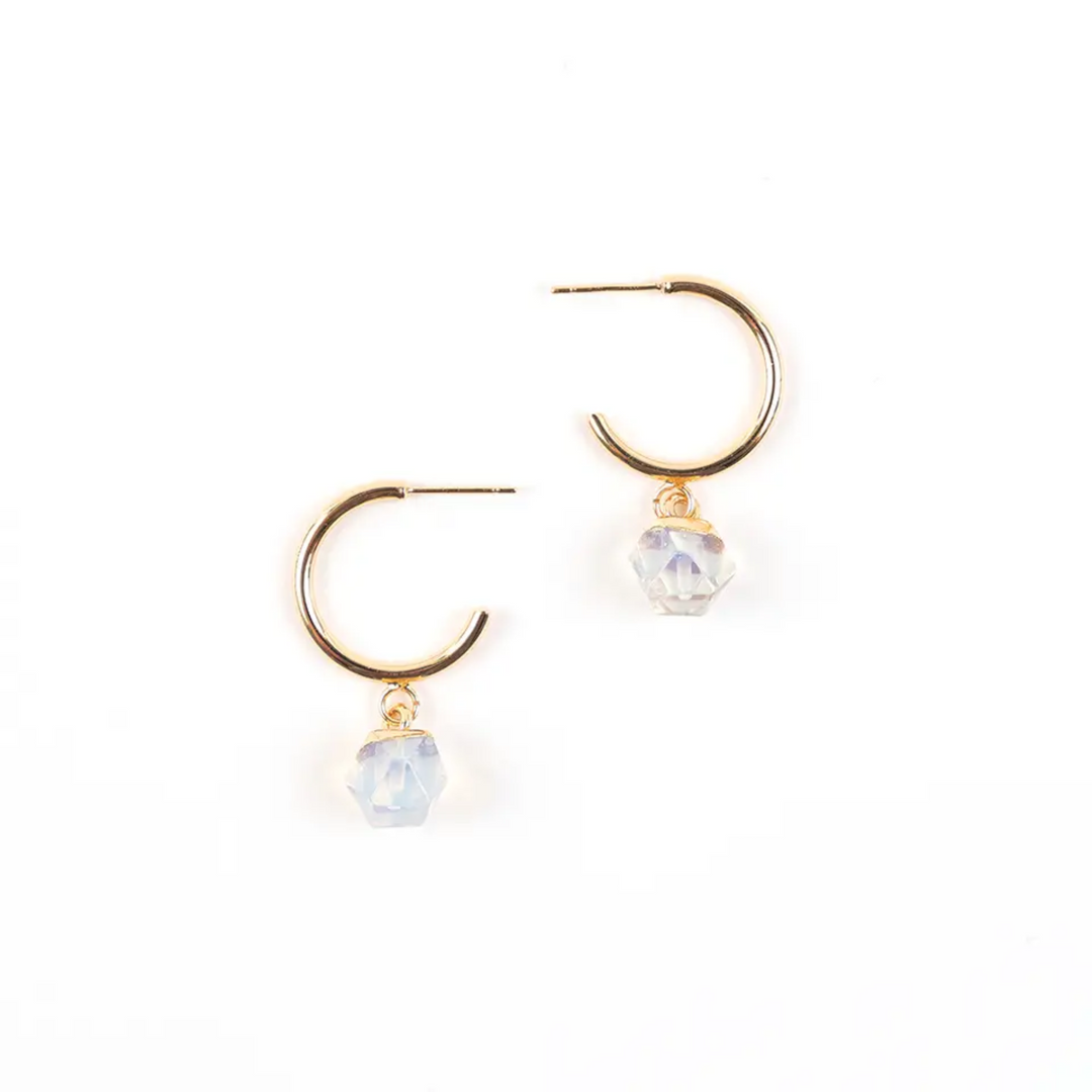 Faceted Stone Gold Hoops