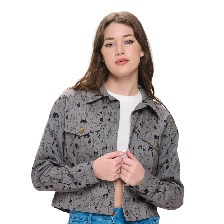 Black Cat Print Jacket