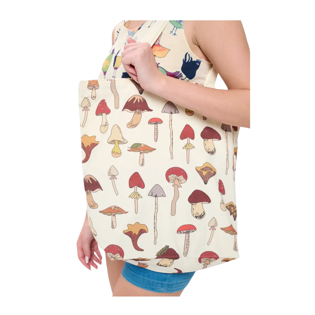 Brown Mushroom Print Tote Bags