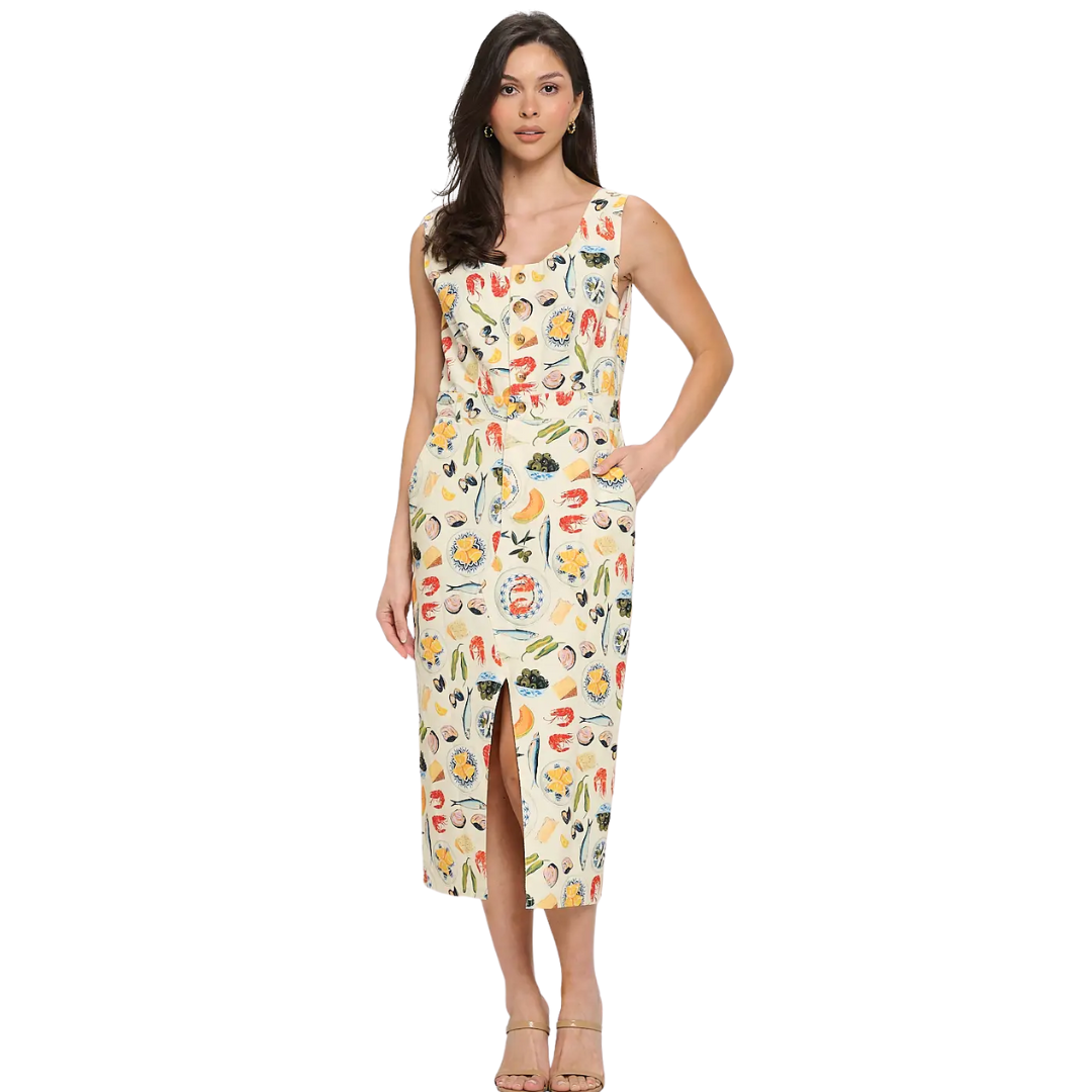 Mediterranean Delights Print Midi Dress Golden Hour Gift Co Mediterranean Delights Print Midi Dress Golden Hour Gift Co