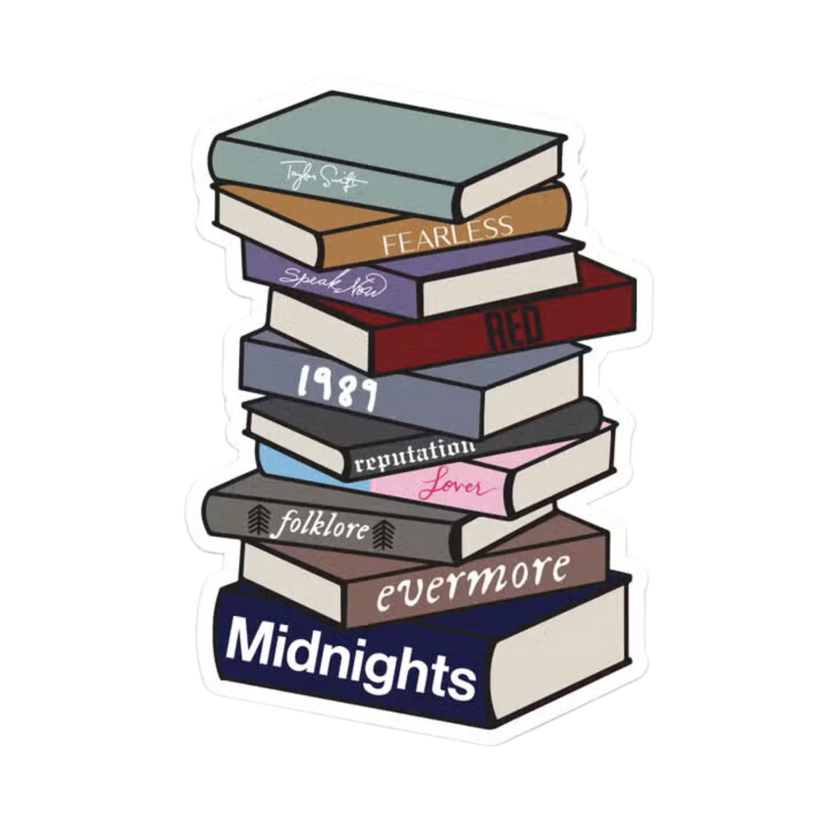 taylor-swift-albums-as-messy-stacked-books-sticker-golden-hour-gift-co