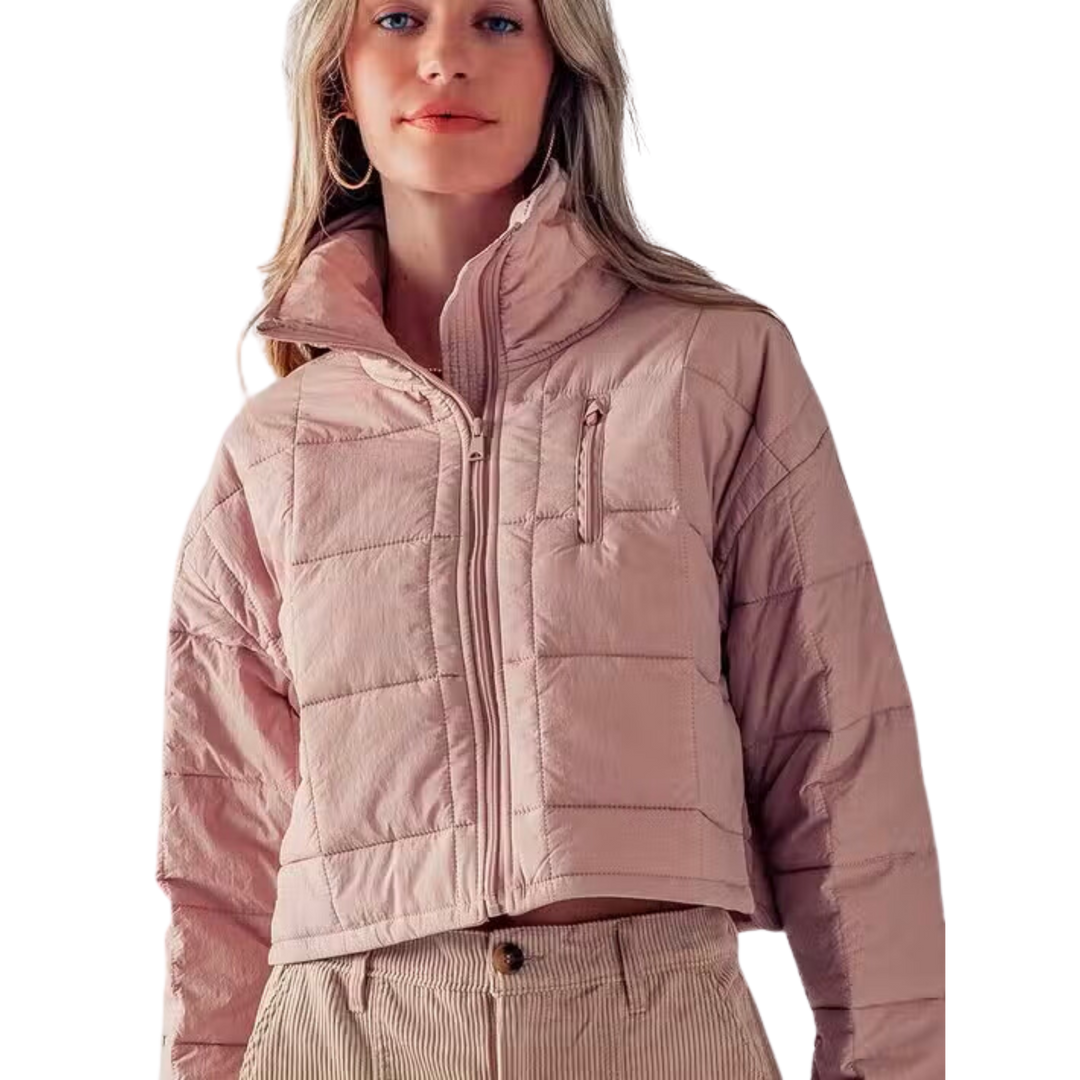 Quilted Water Resistant Puffer Jacket - Pink Stone