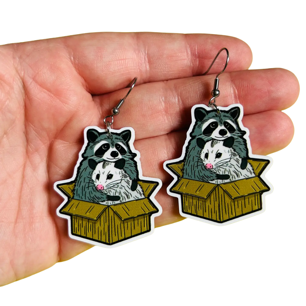 Raccoon Earrings with Possum