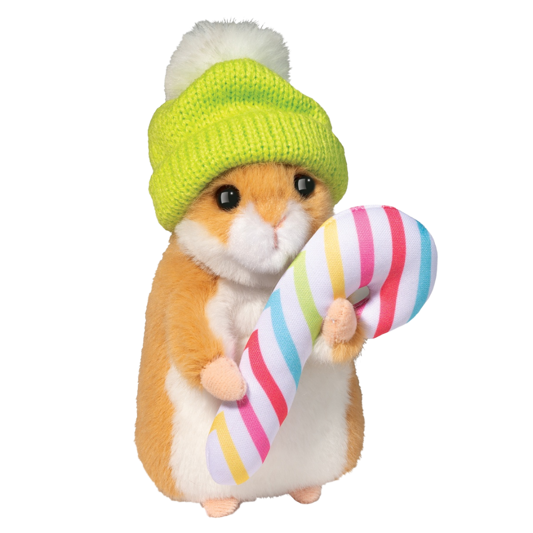 Holiday Hamster with Winter Hat & Candy Cane