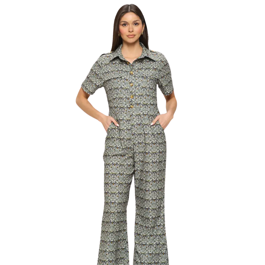 Bee Mushroom Print Overall Jumpsuit