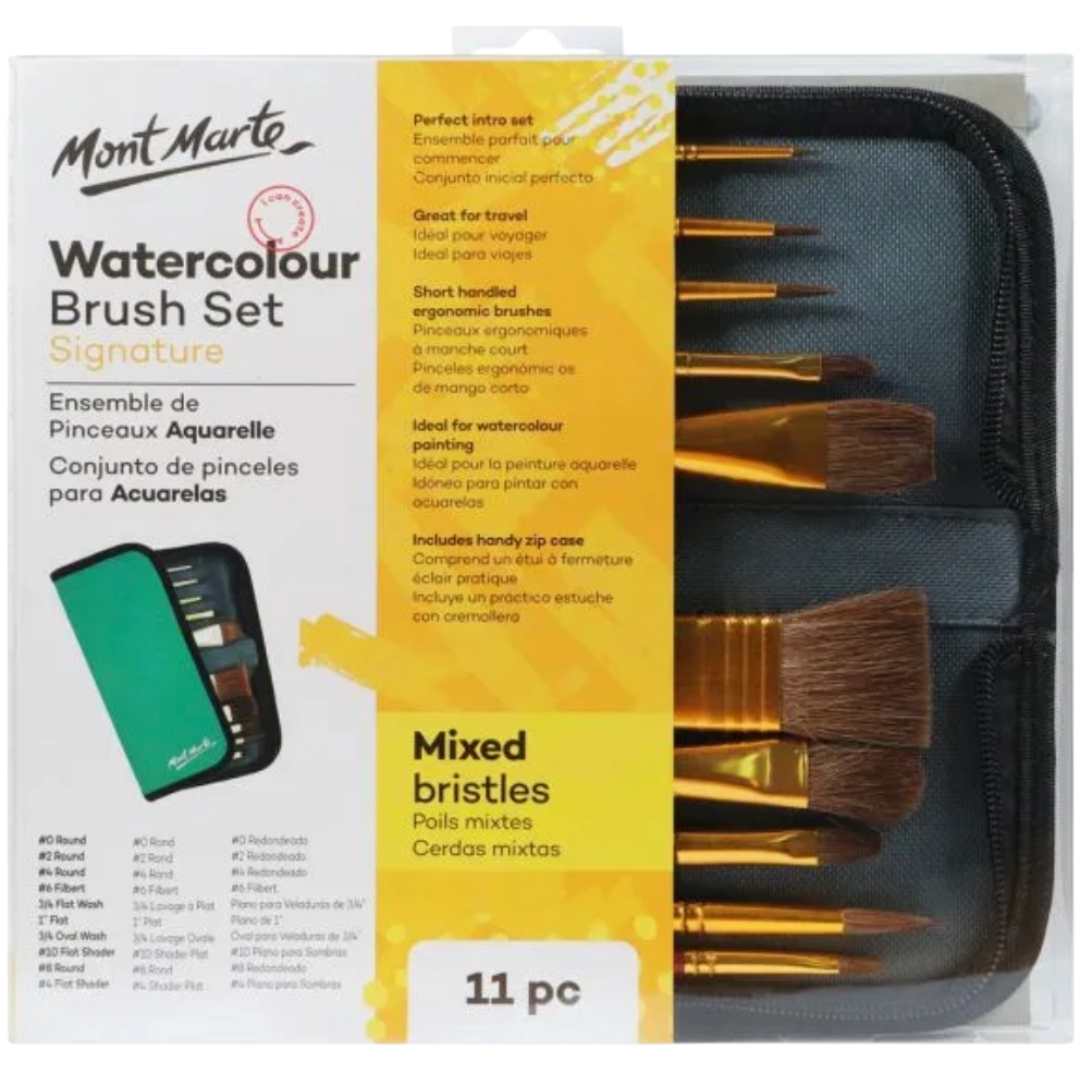 Mixed Bristle Brush Set Wallet 11pce - Watercolor