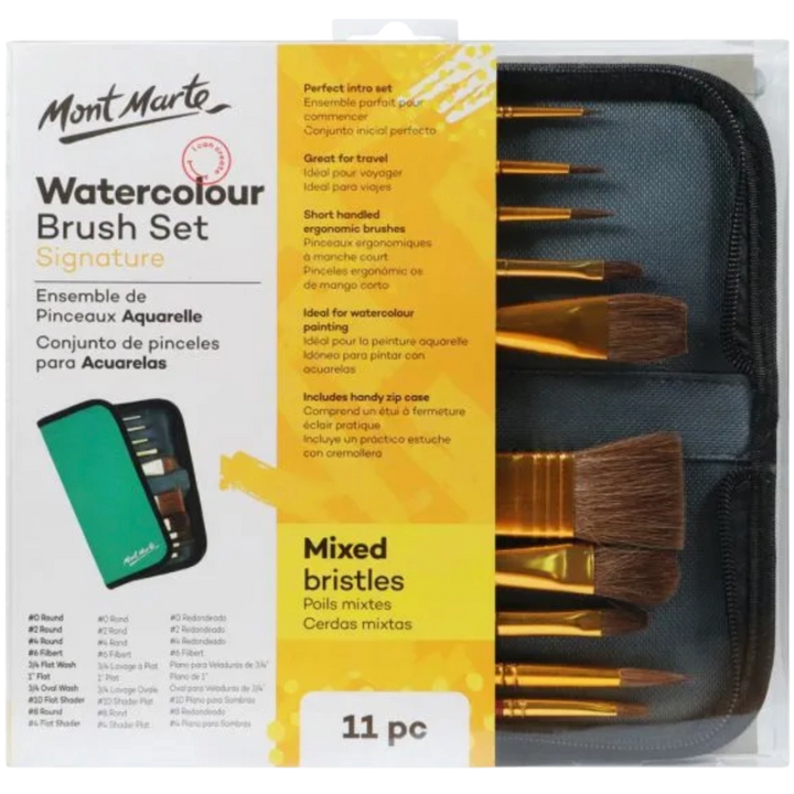 Mixed Bristle Brush Set Wallet 11pce - Watercolor