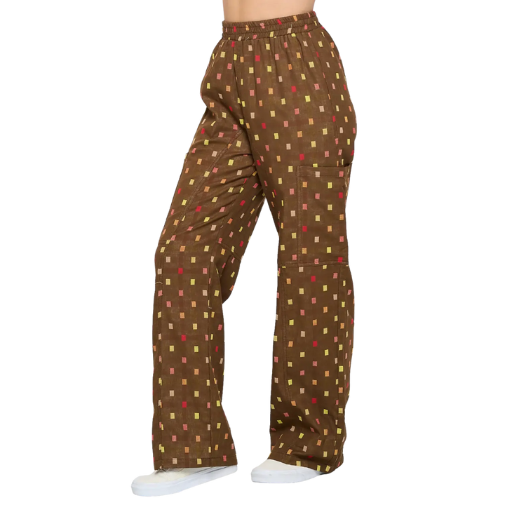Polka Square Print Cotton Pants - Brown