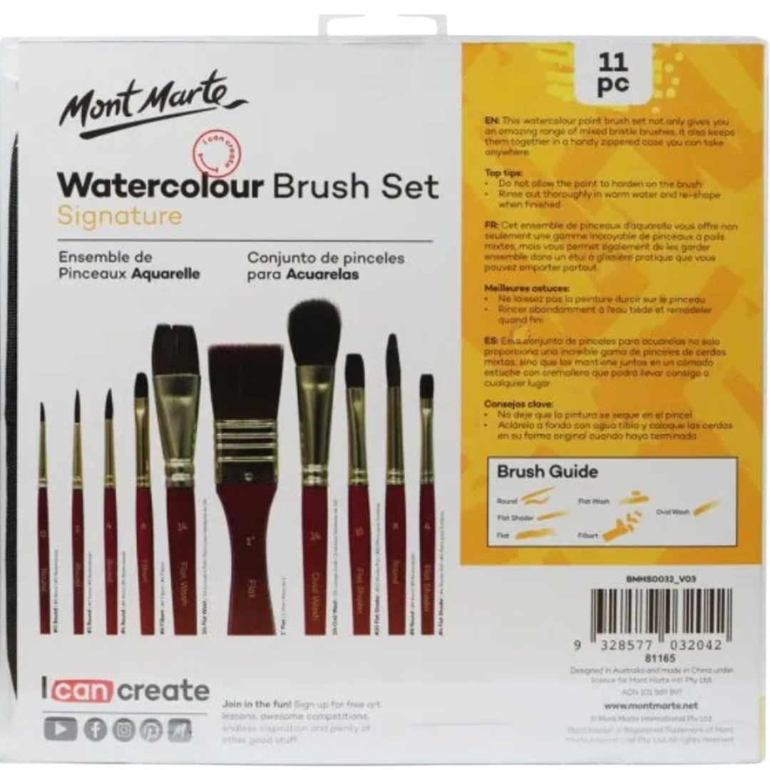 Mixed Bristle Brush Set Wallet 11pce - Watercolor