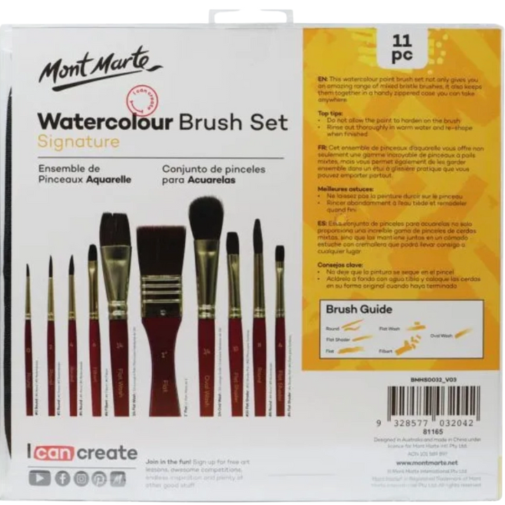 Mixed Bristle Brush Set Wallet 11pce - Watercolor