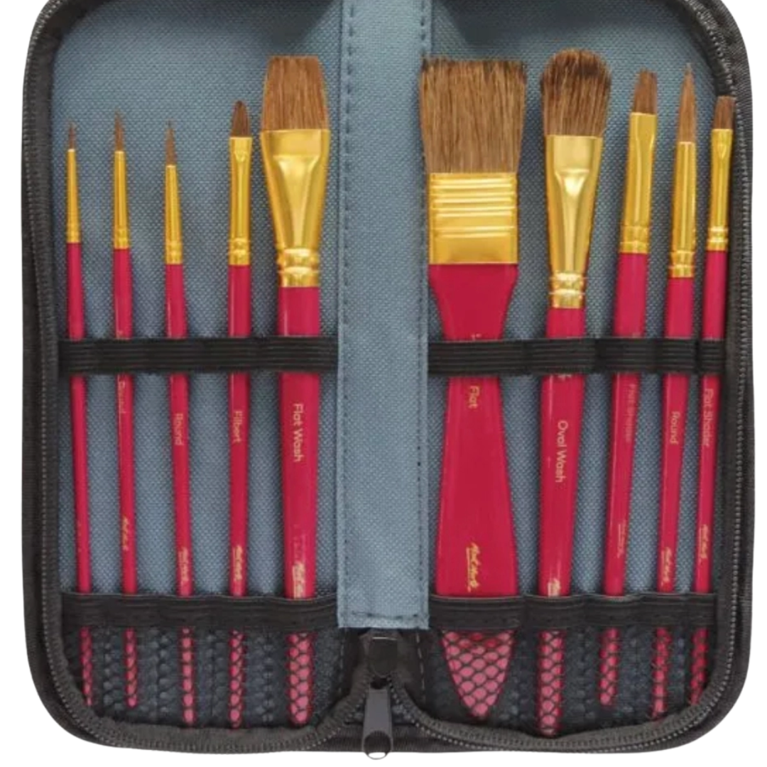 Mixed Bristle Brush Set Wallet 11pce - Watercolor