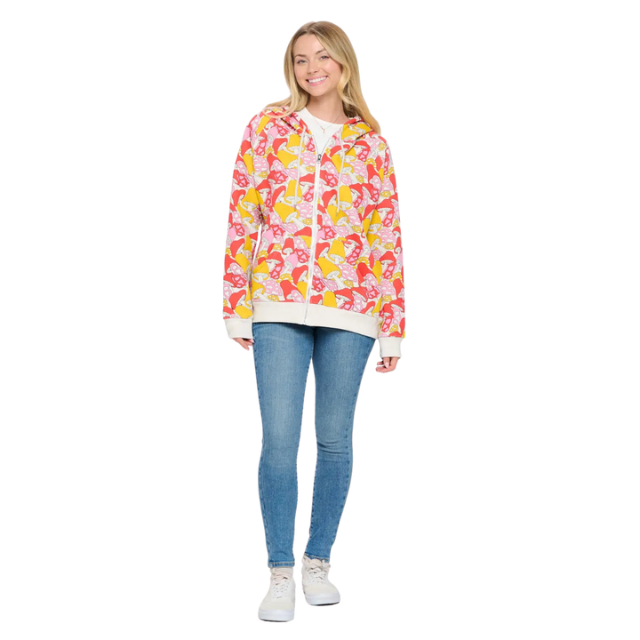 Wild Mushroom Print Zip Up Hoodie