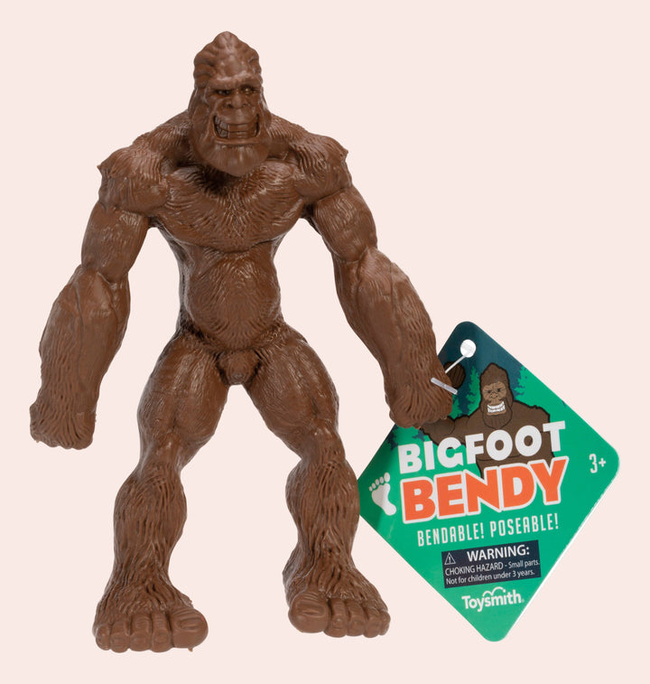 Bigfoot Bendy toy figure with a tag on a white background