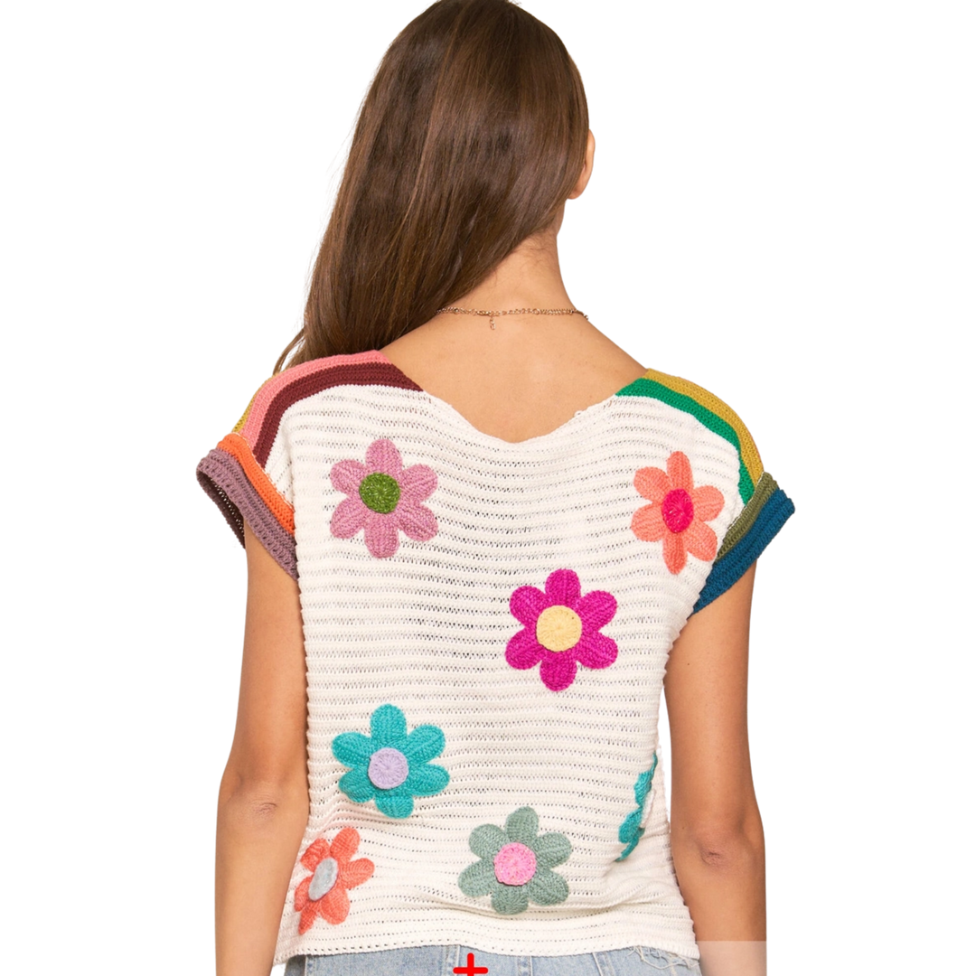 Flower Embroidered Knit Top